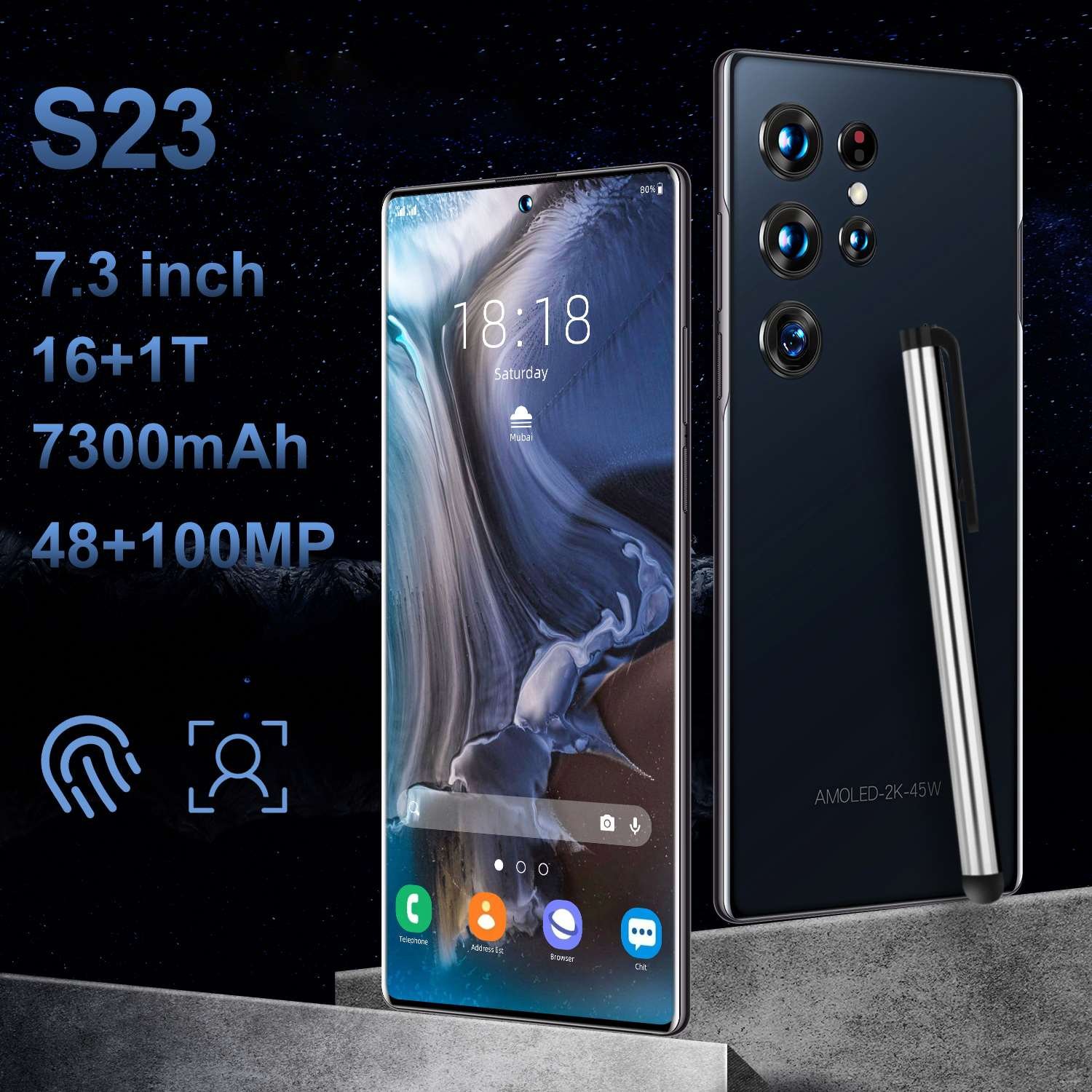 S23 Ultra Original 16gb+1tb 7.3 Inch 48mp+100mpv 3g/4g/5g High Quality Android 12 Smart Cell Phone